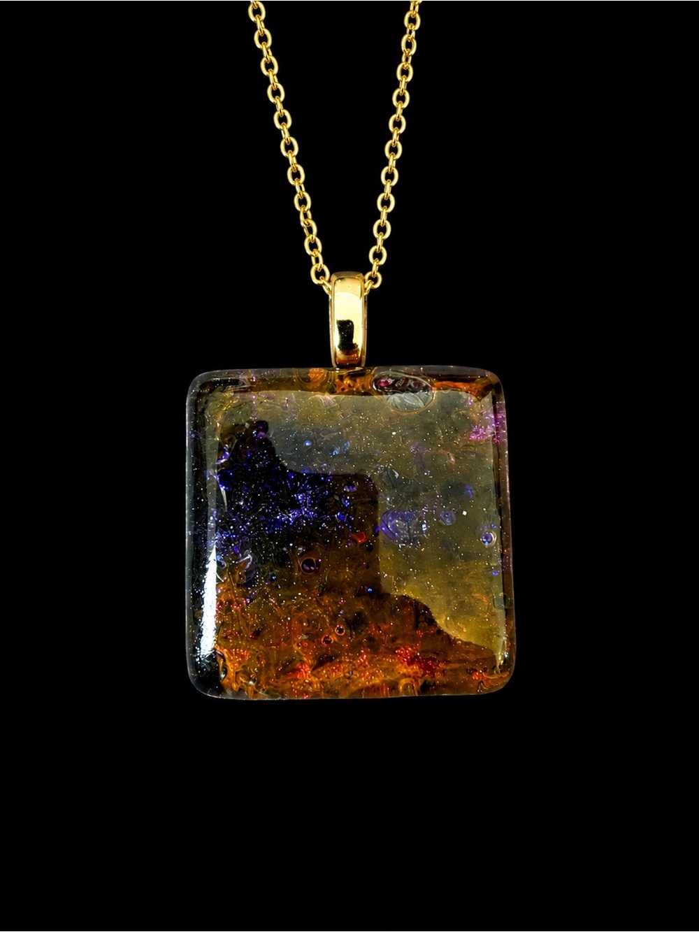 Snake Shed Galaxy Resin Pendant Gold Plated Necklace